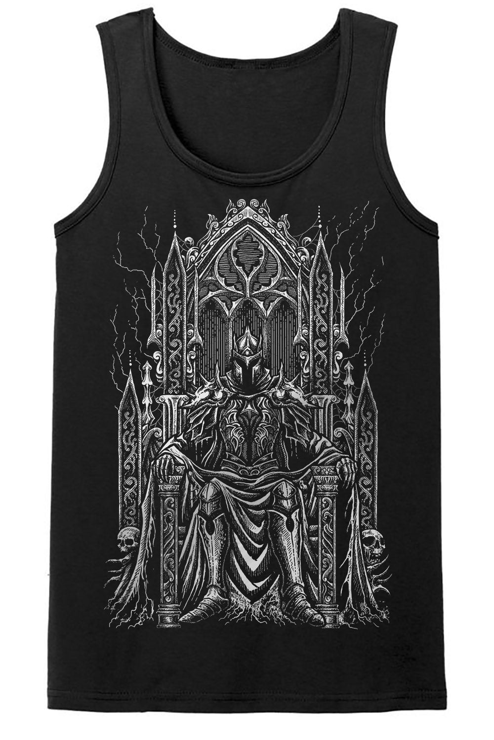 unisex gothic tank top with knight graphic on the front