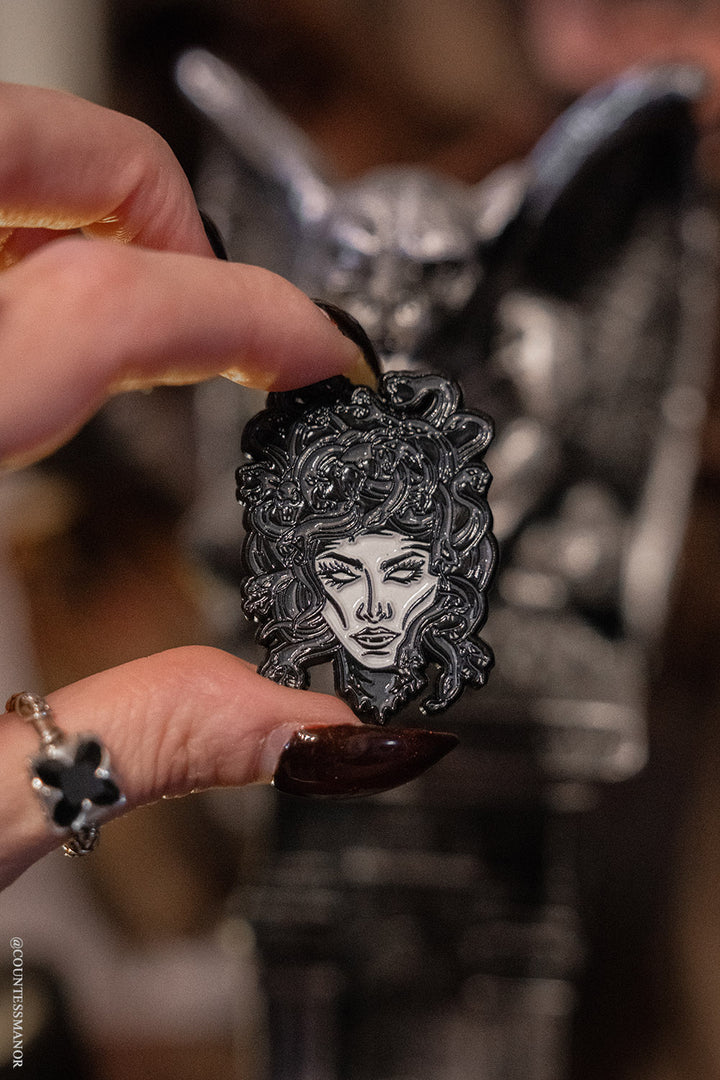 serpent snake medusa pin badge