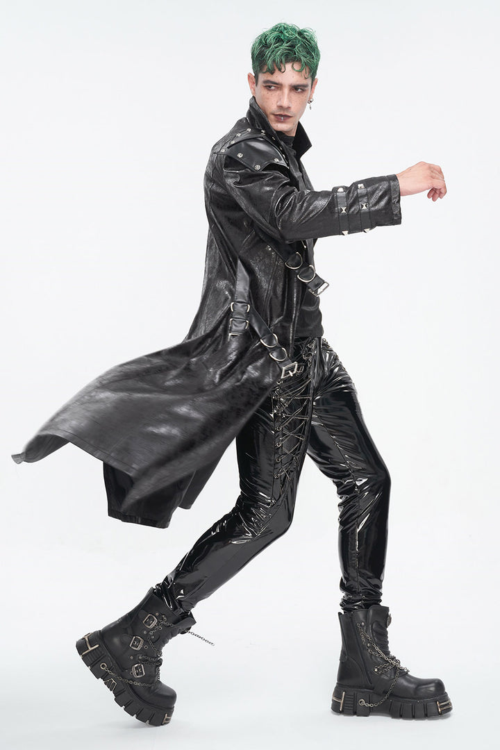 mens vegan leather trench coat