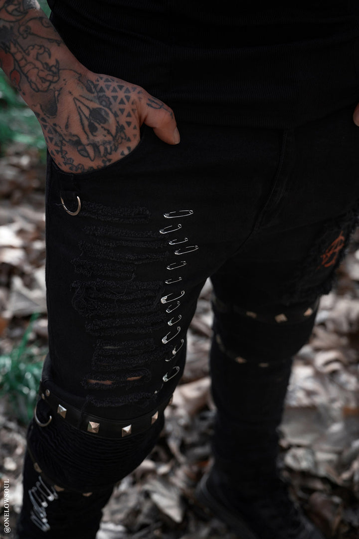 mens safety pin punk rock jeans
