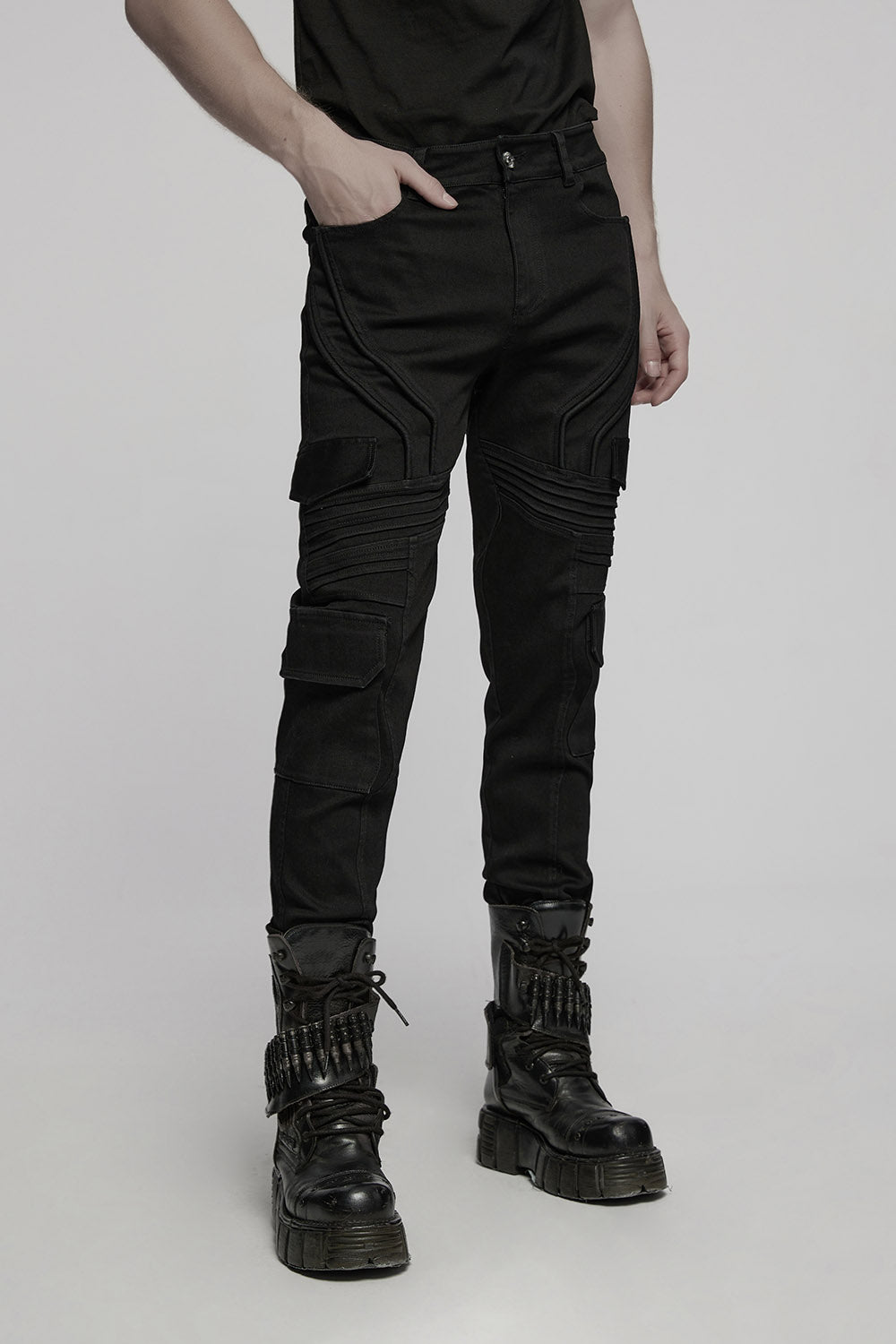 mens black straight-leg cargo pants