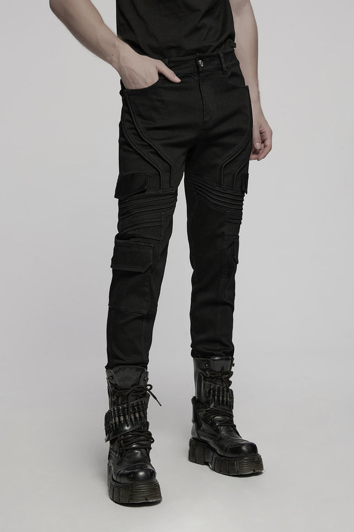 mens black straight-leg cargo pants