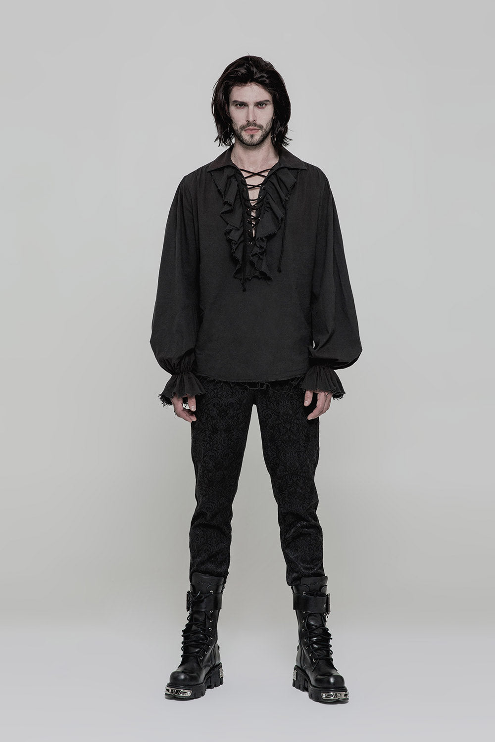 mens black cotton pirate long sleeve shirt