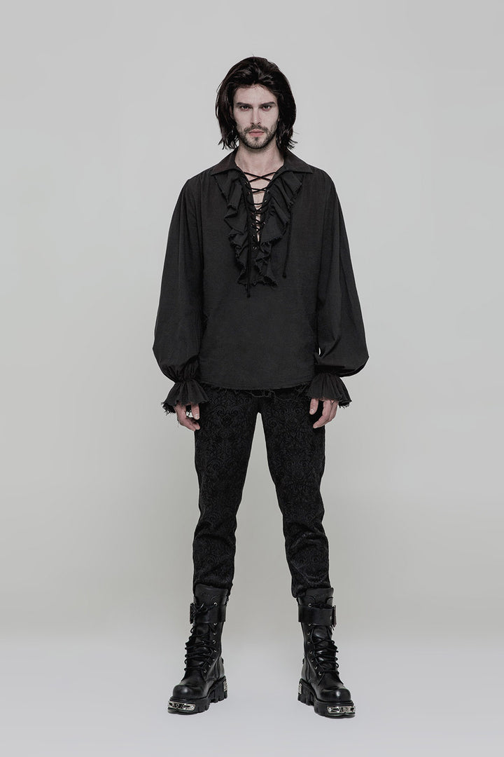 mens black cotton pirate long sleeve shirt