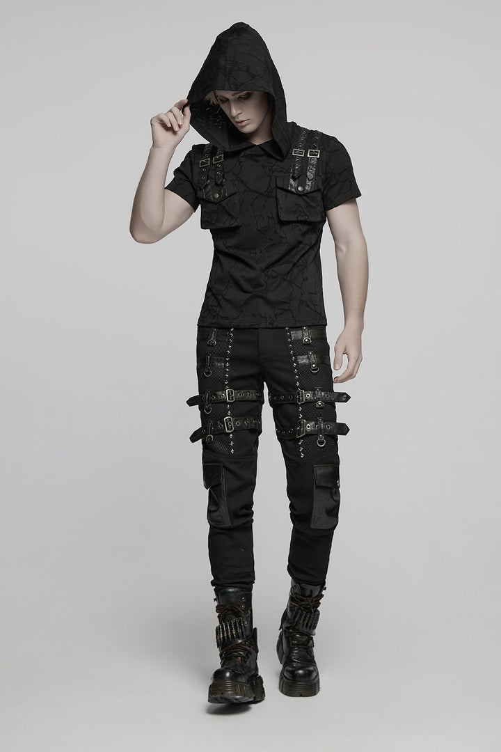 mens buckle straps studded punk pants