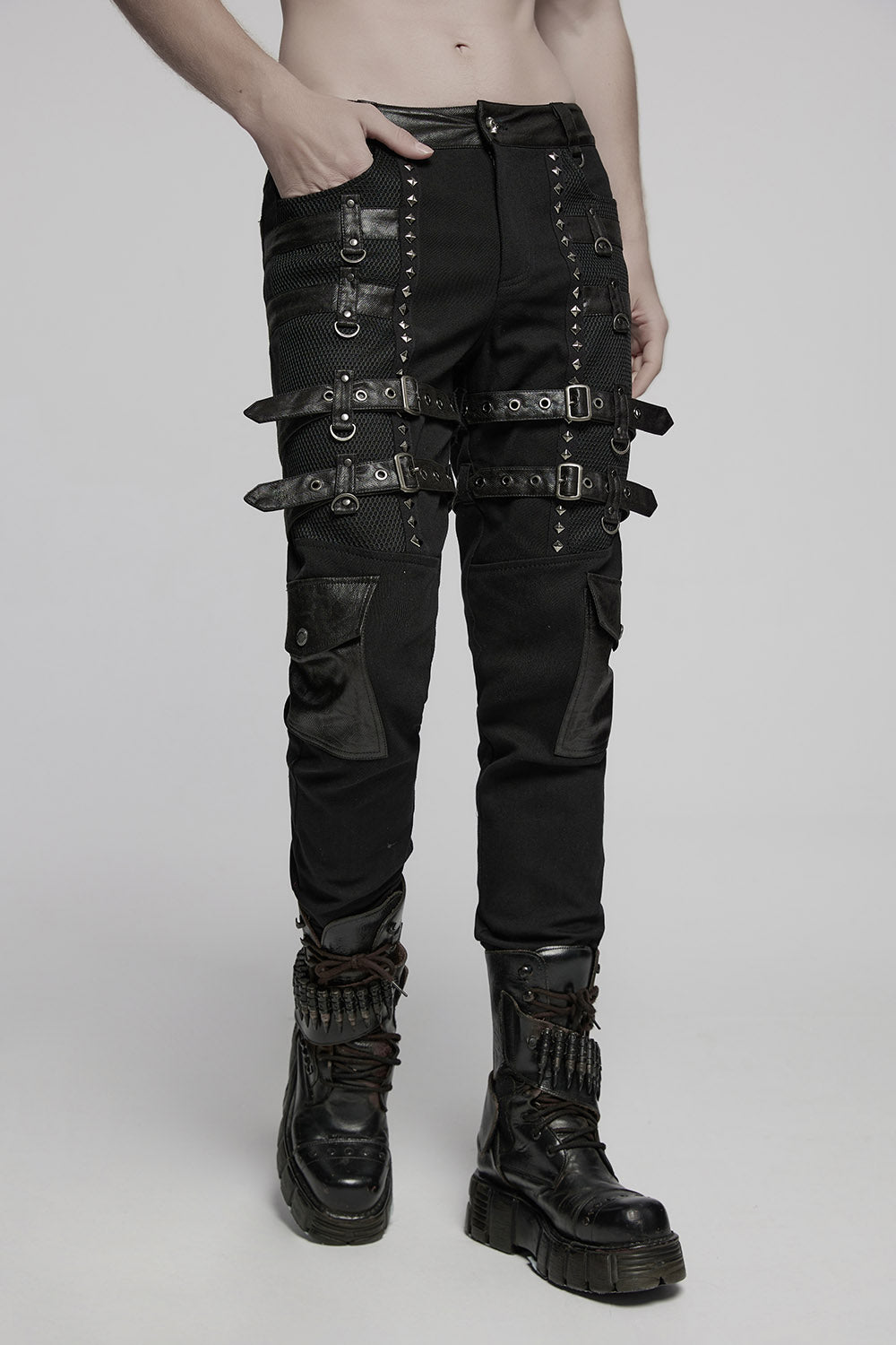 mens studded bondage pants