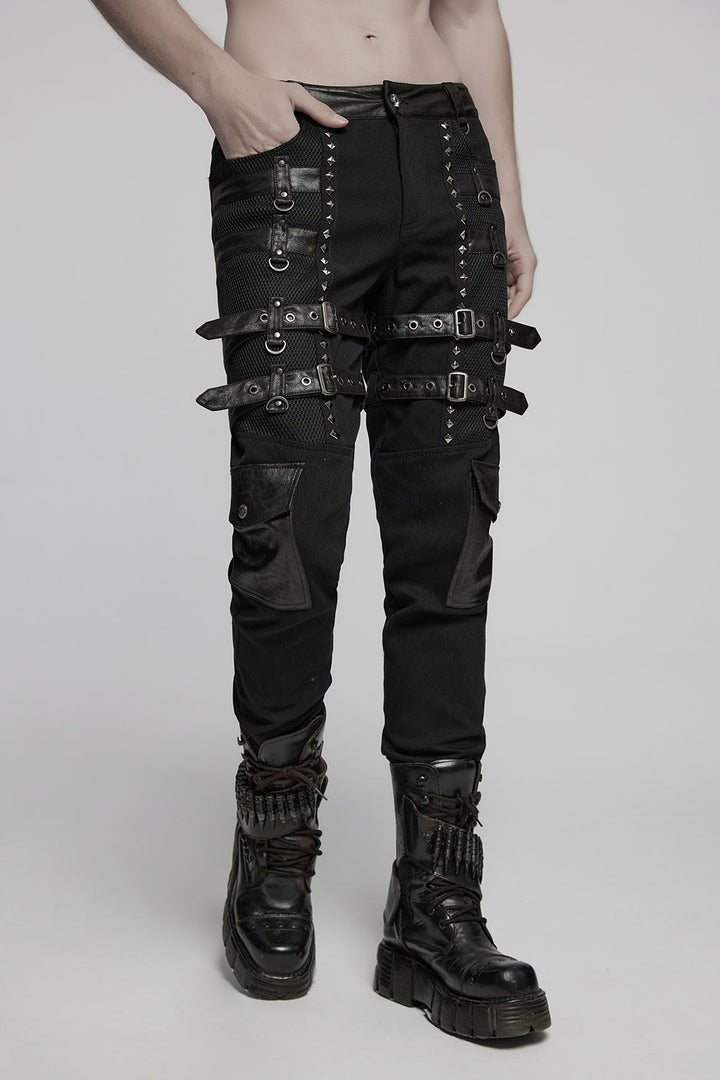 mens studded bondage pants