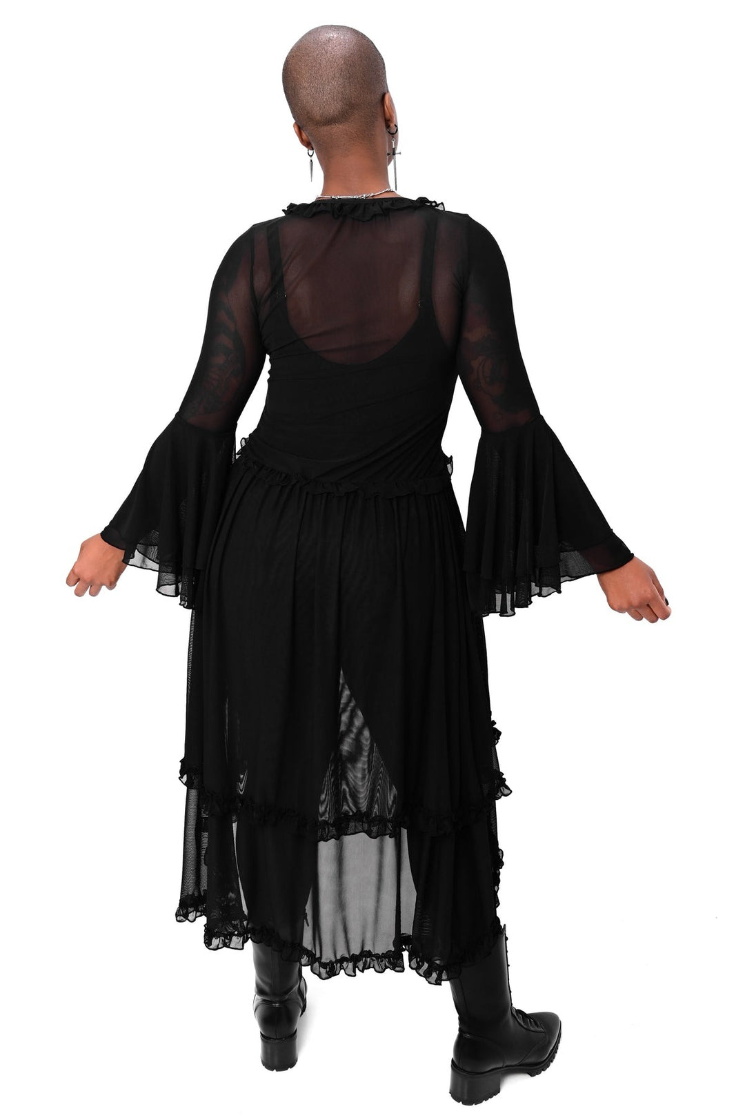 black transparent sheer mesh duster
