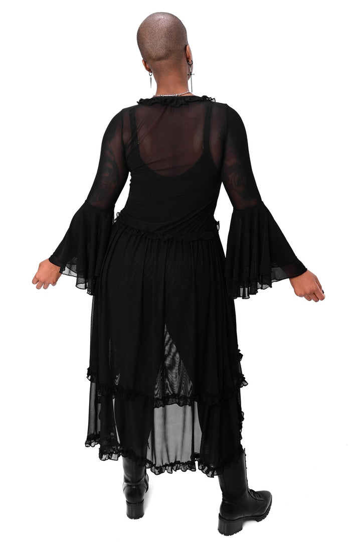 black transparent sheer mesh duster