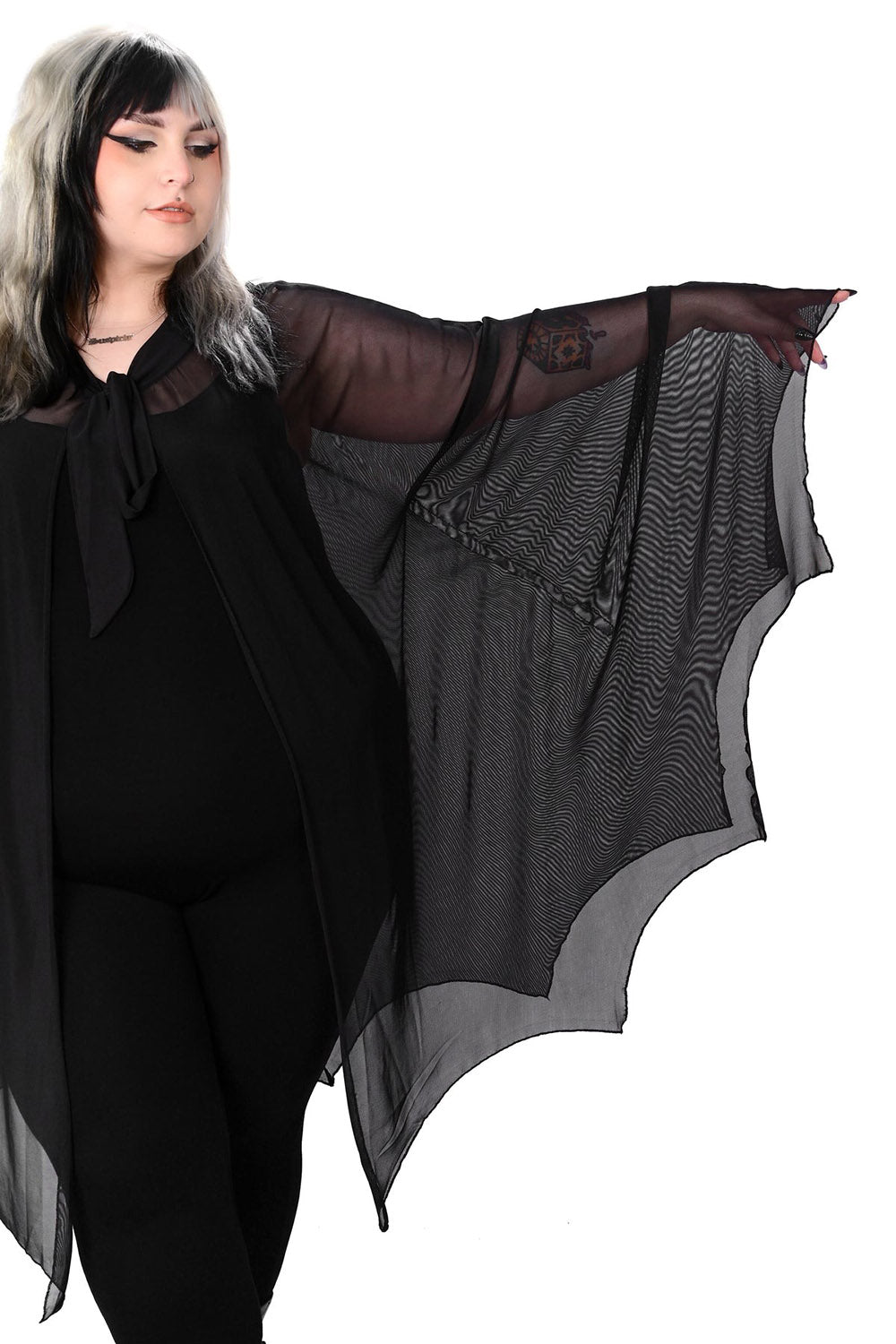 gothic witch mesh batwing shaped edge cape