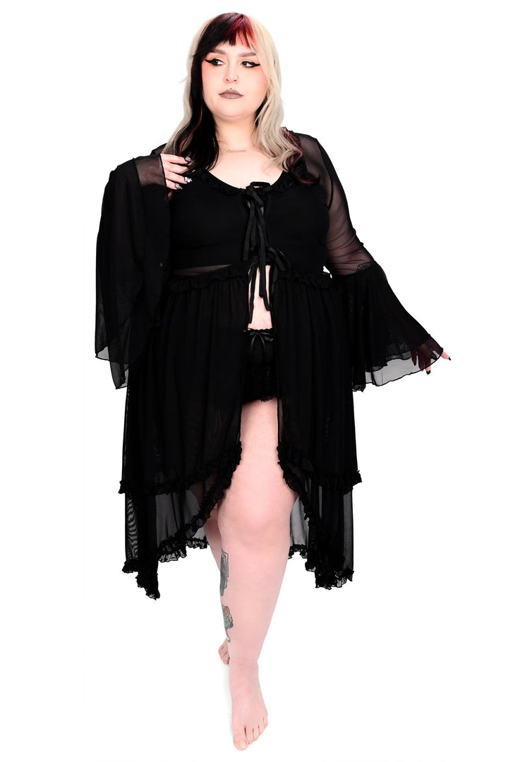 flared sleeve mesh duster