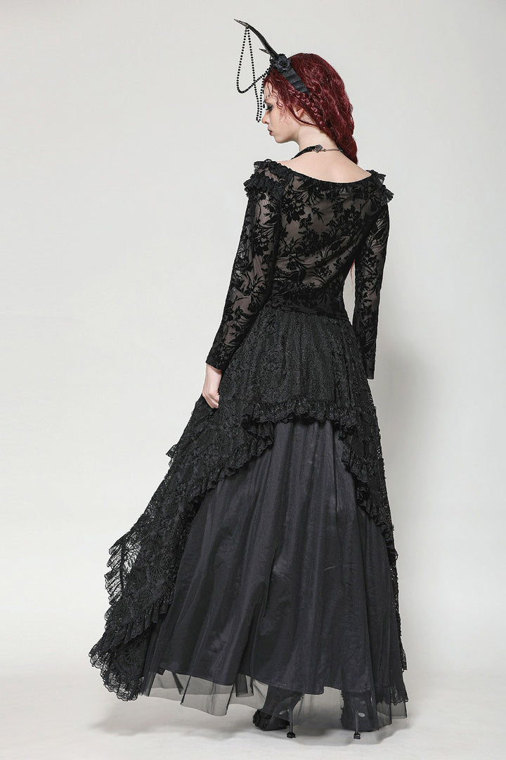 ruffled mesh long sleeve goth cottagecore top