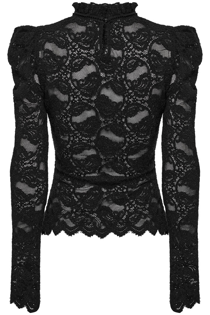 ruffled collar high neckline lace top