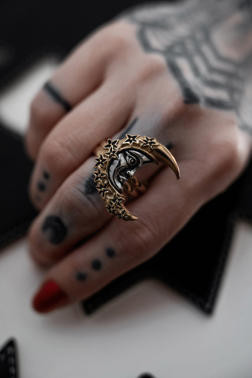 steel renaissance fair moon ring by lively ghosts