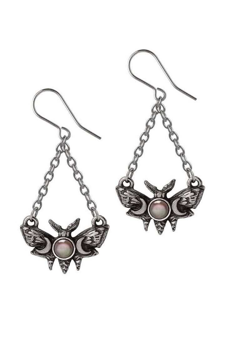 mother of pearl lunar moth dangle drop earrings