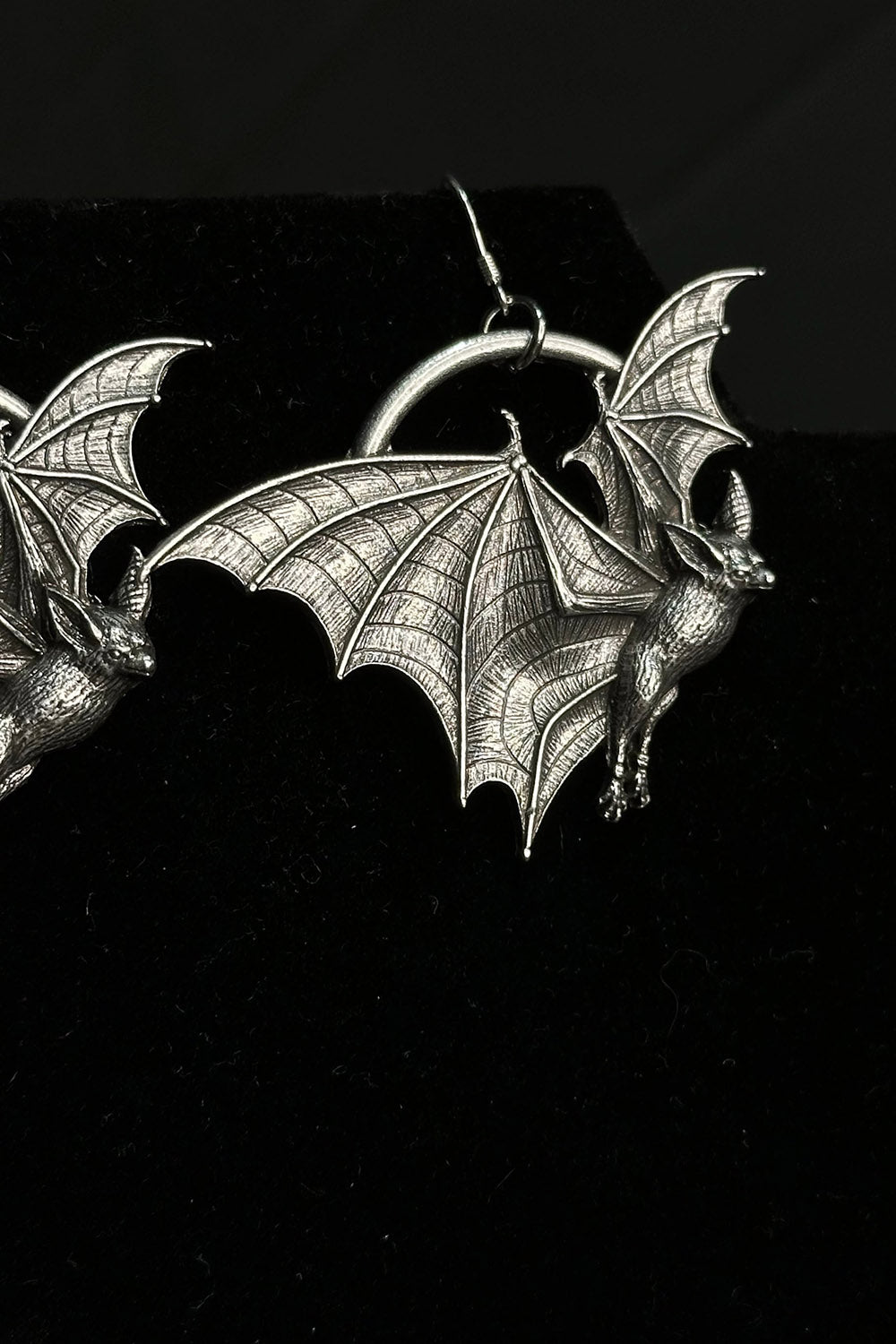 gothic drop down dangle bat earrings