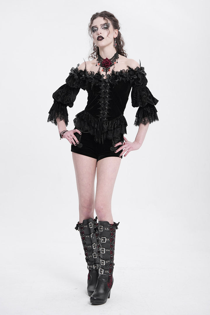 black velvet off-the-shoulder romantic goth blouse