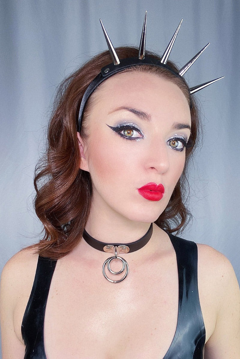 black vegan leather punk collar necklace