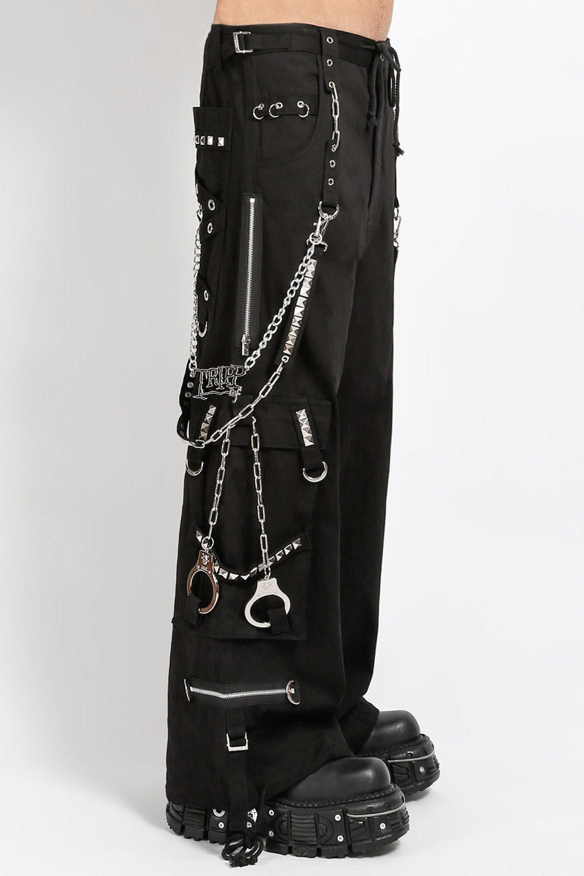 mens pants with metal handcuffs on them
