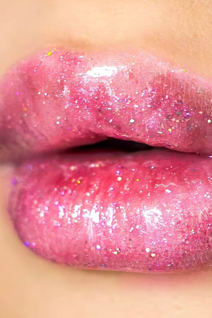 pink vegan glitter lip gloss