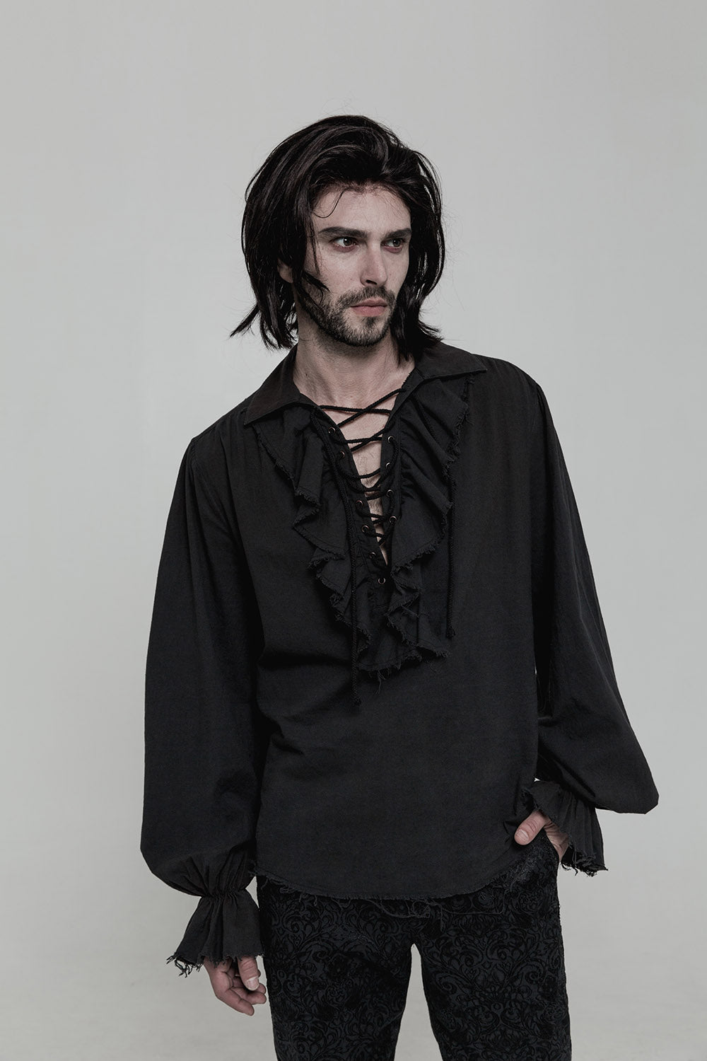 mens black cotton ren fair shirt