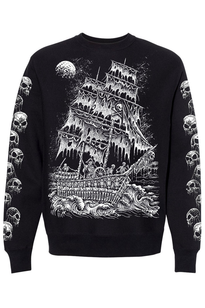 skull sleeve pirate ship sweatshirt