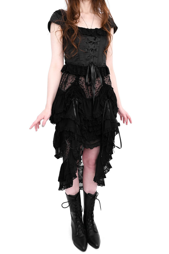 womens ribbon lace mesh skirt with polkadot pattern