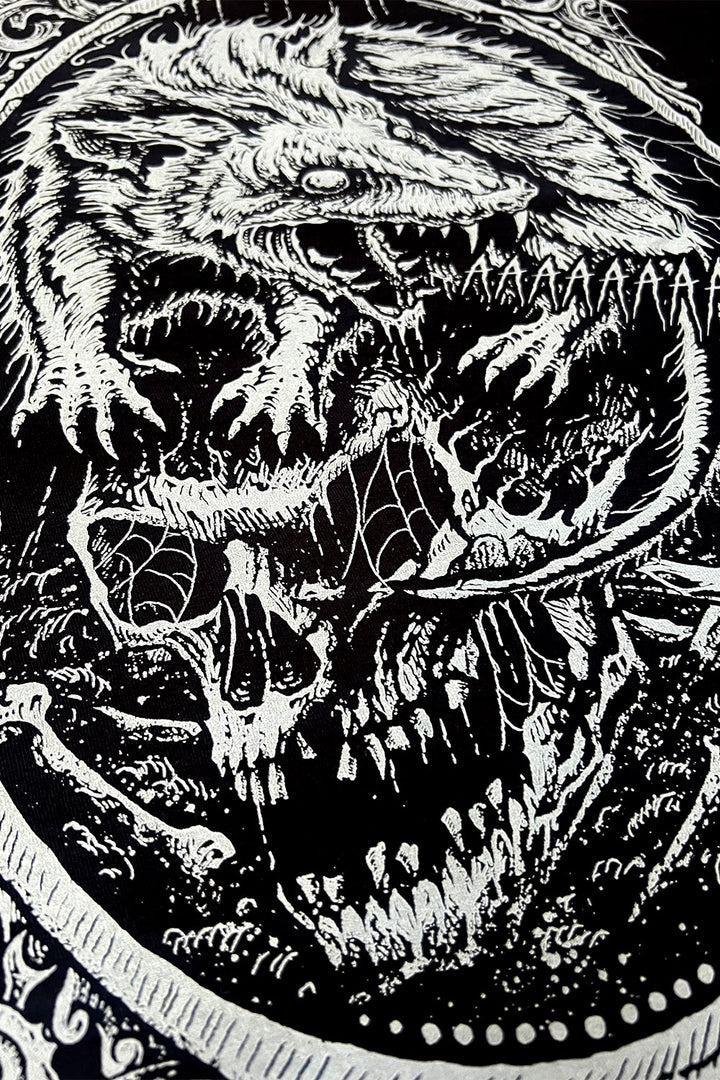 spiderweb-covered skull sweater