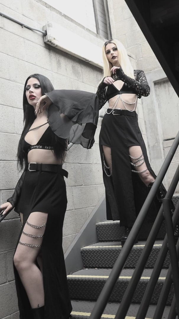 video showing high waisted gothic skirt with chains