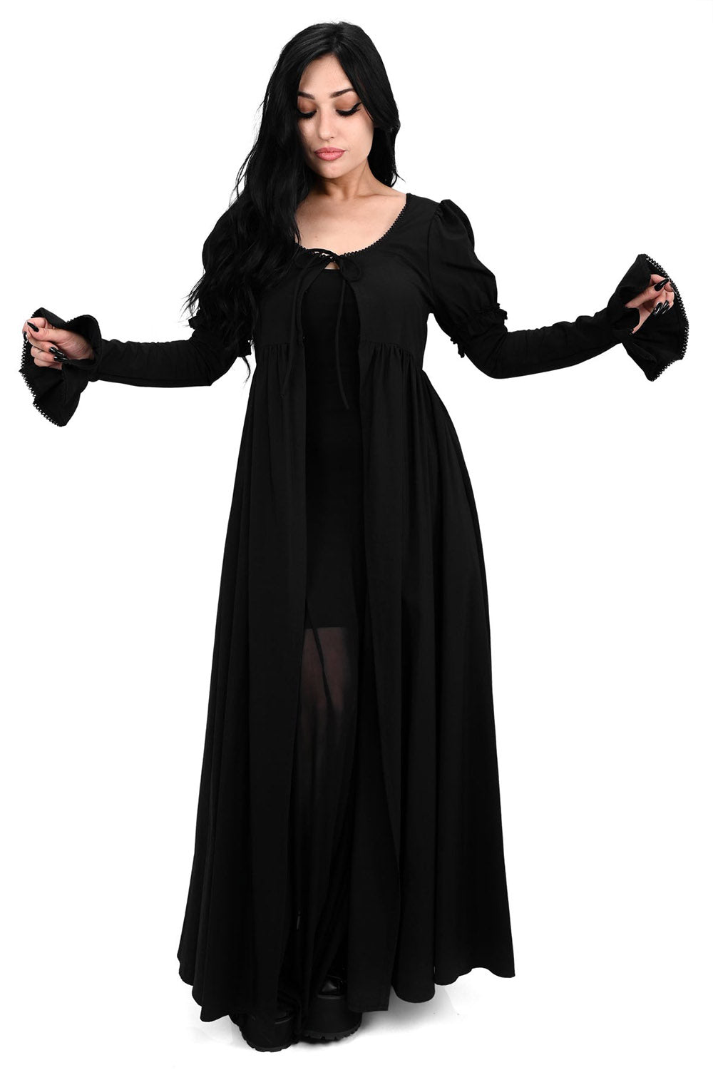 flared sleeve puff shoulder long cardigan duster