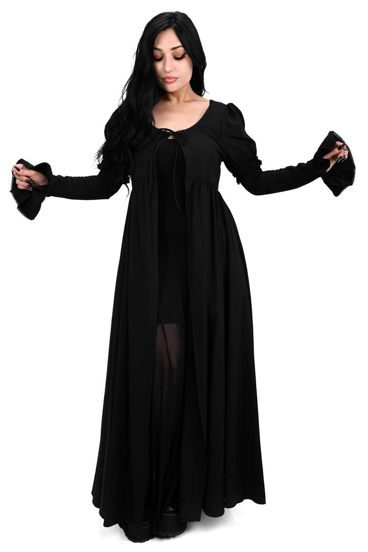 flared sleeve puff shoulder long cardigan duster