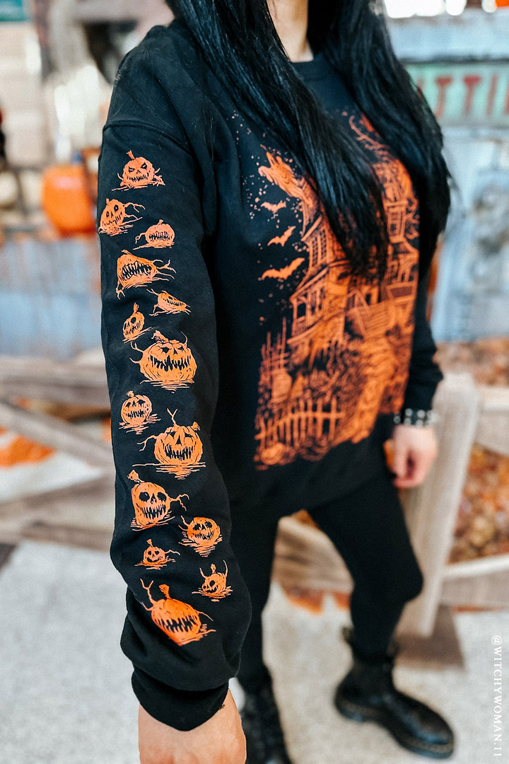 halloween goth clothes with pumpkin sleeves