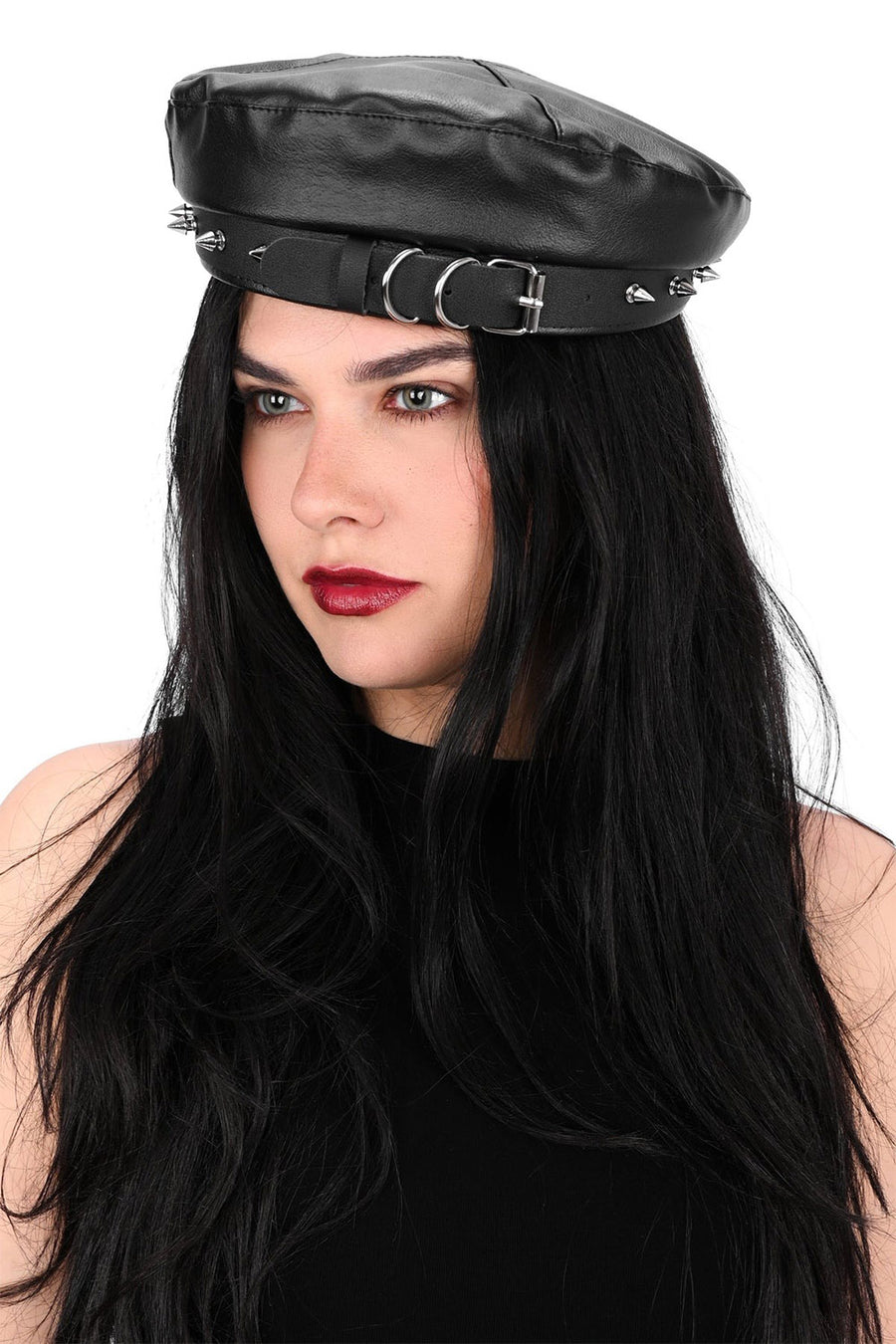 vegan leather punk beret hat
