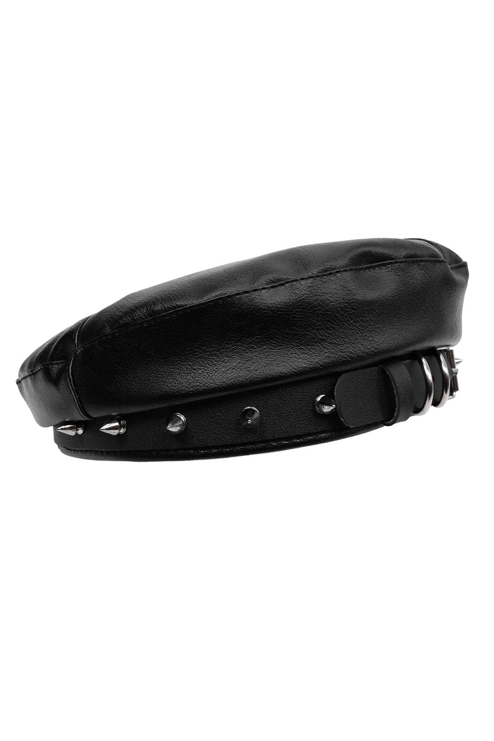 black gothic spiked beret cap made of vegan leather