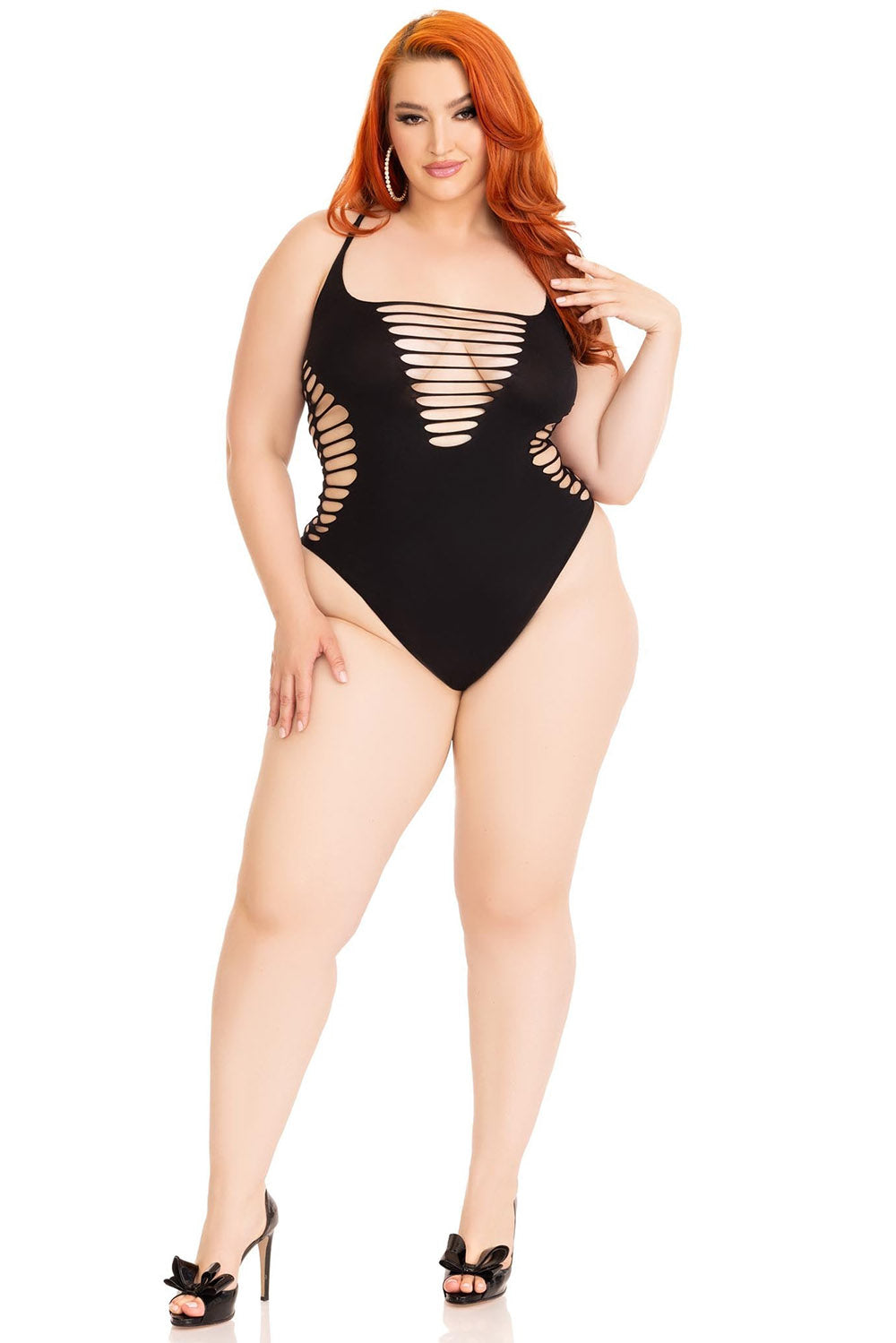 punk shredded plus size body suit