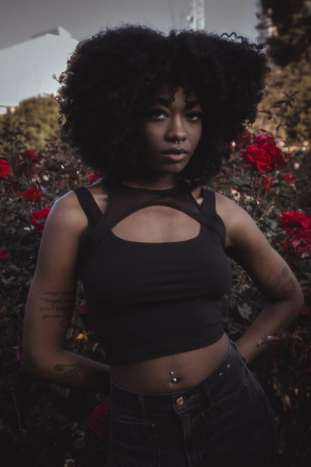 womens black mesh punk crop top