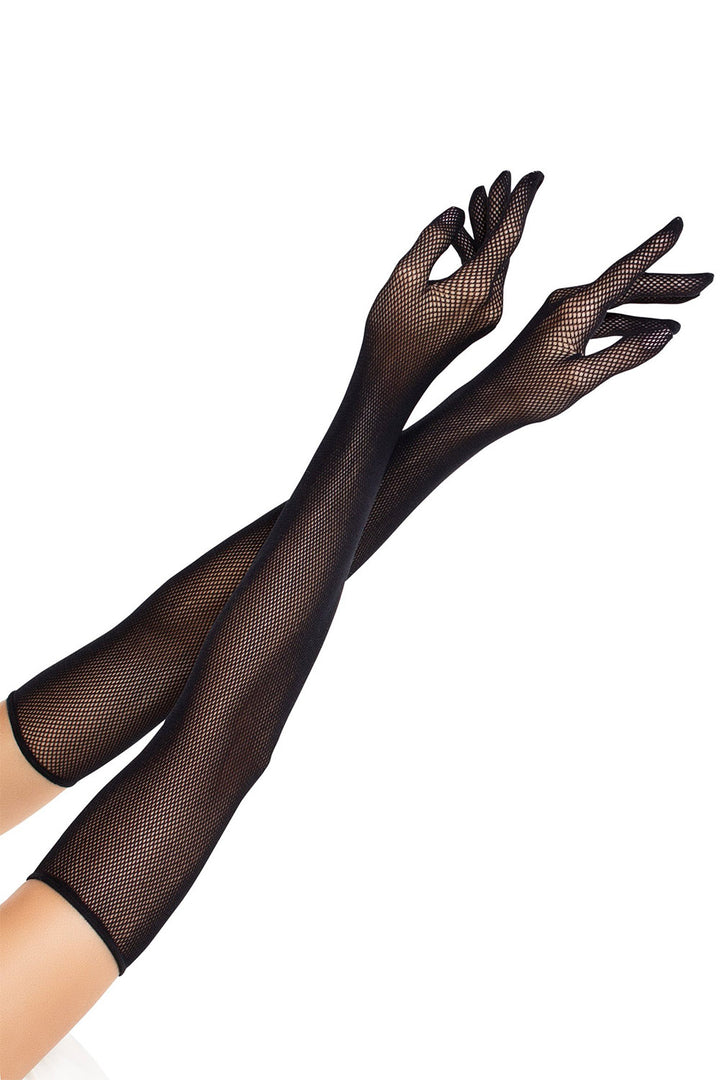 Black fishnet gloves on a white background