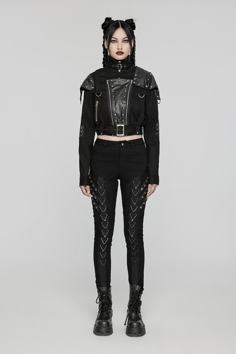 womens punk studded slim leg pants