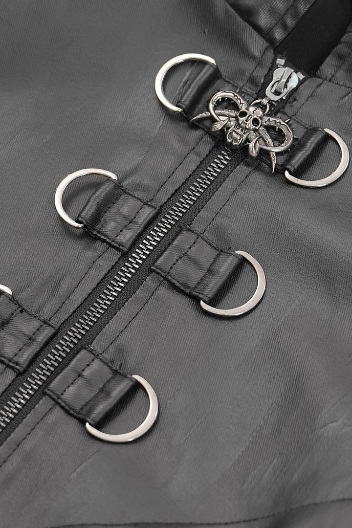 gothic vegan leather jacket with skull zipper pull