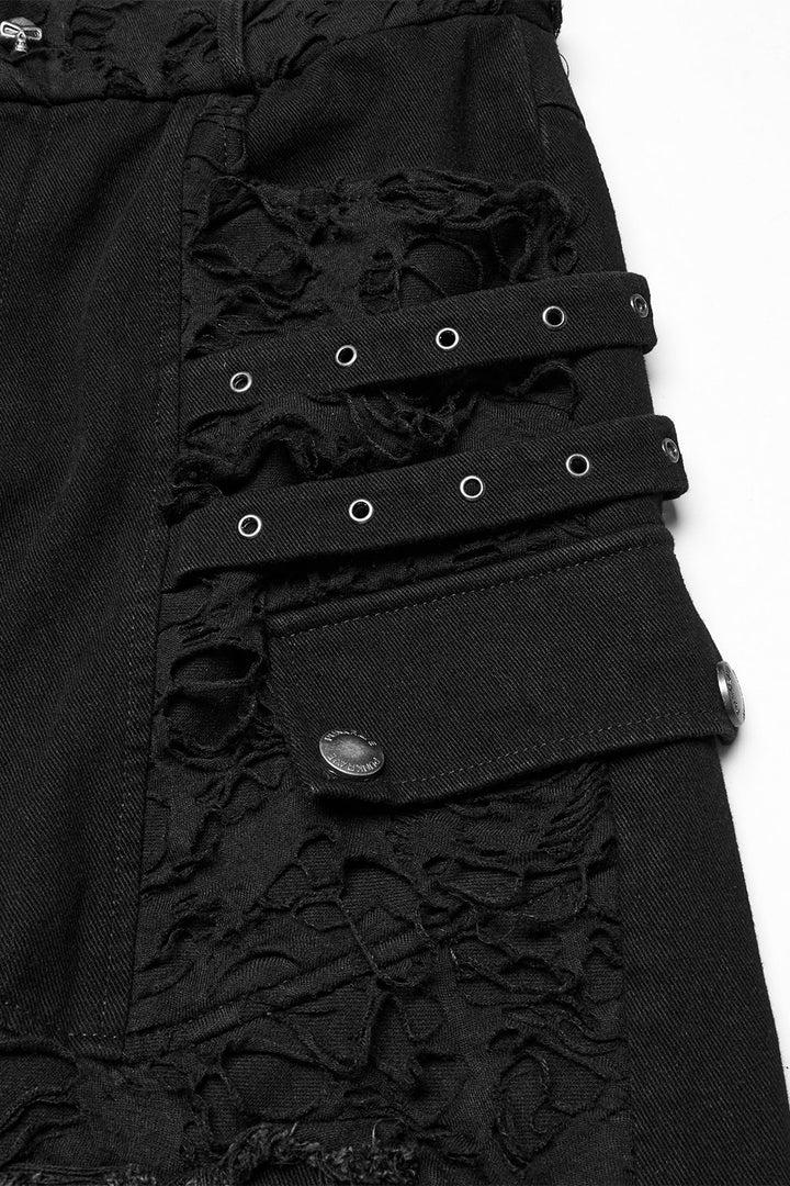 ribbed studded mens shredded distressed punk trousers