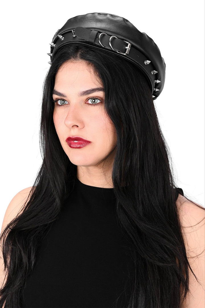 spiked d-ring gothic beret hat
