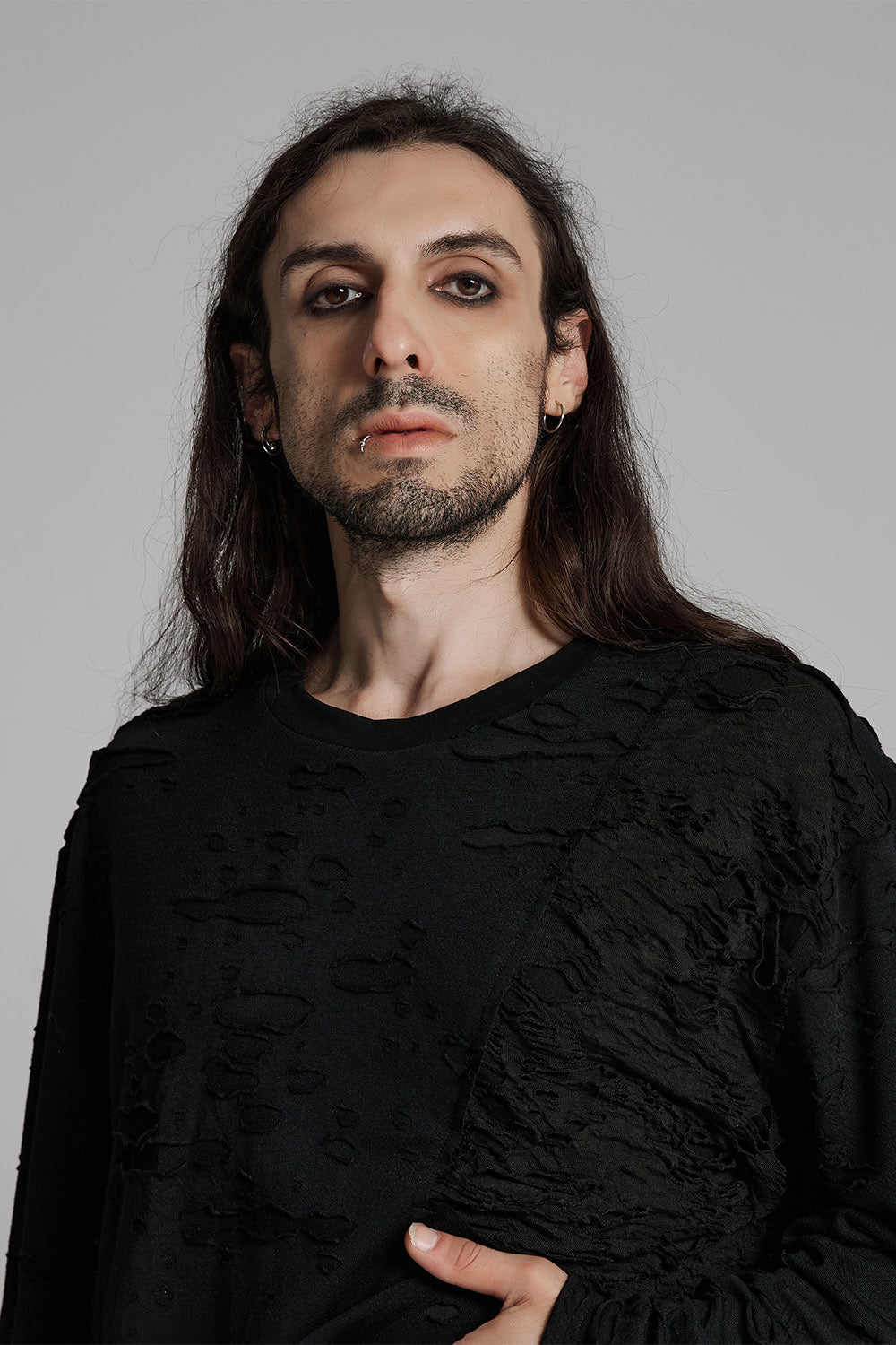 mens long sleeve distressed shredded shirt by punk rave
