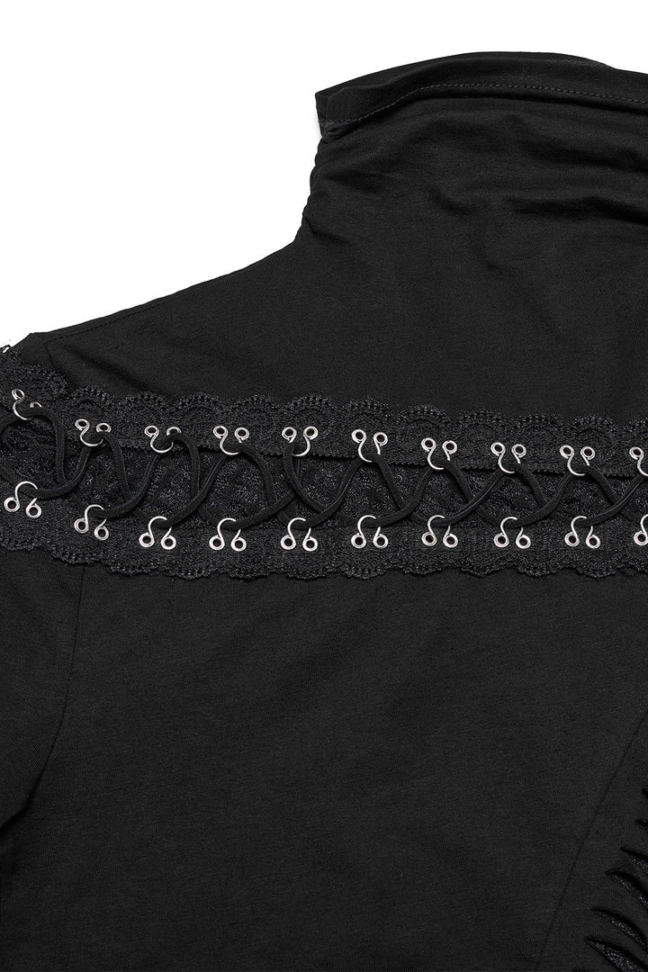 grunge goth embroidered lace up shirt