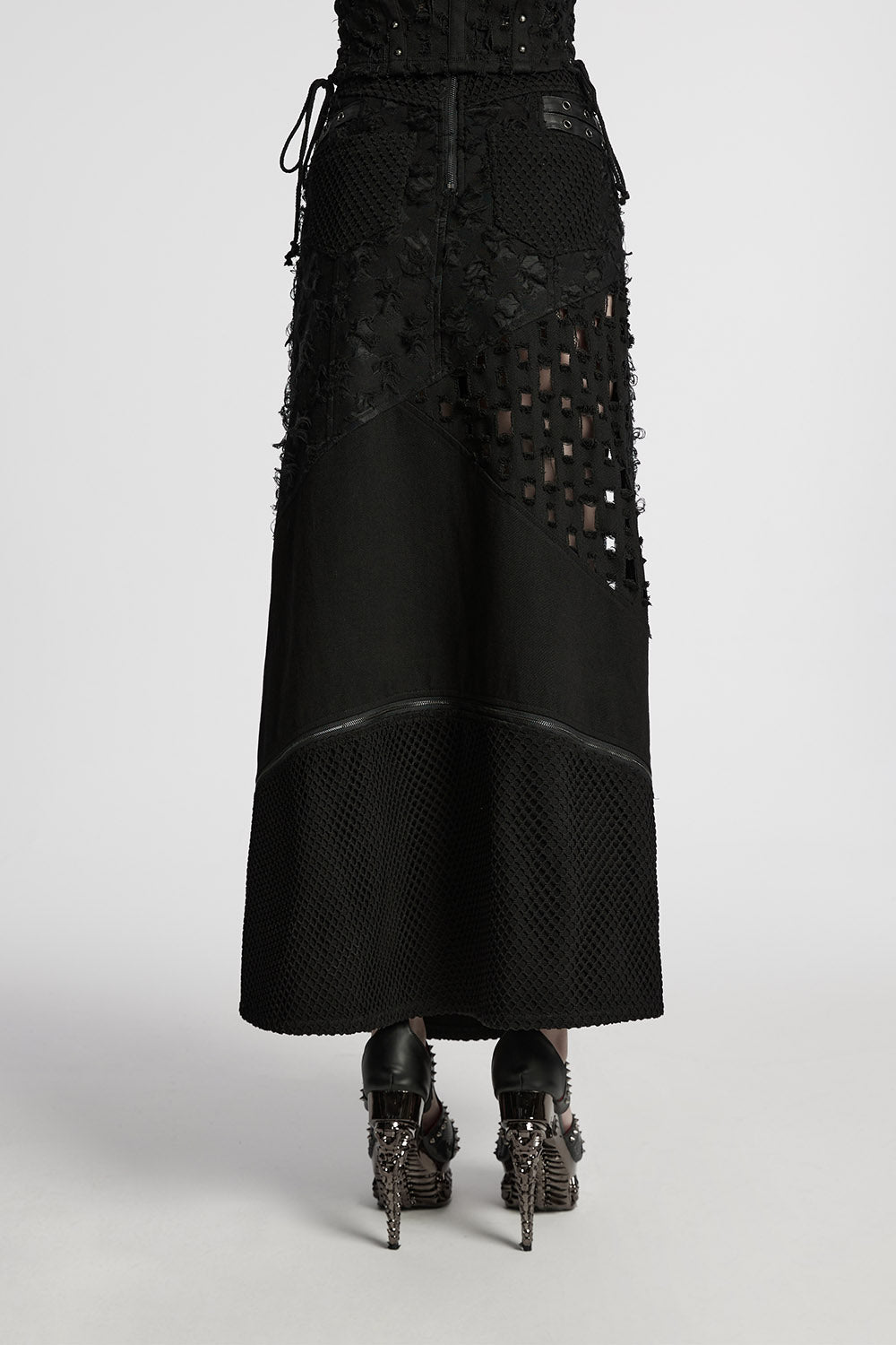 distressed long high low skirt