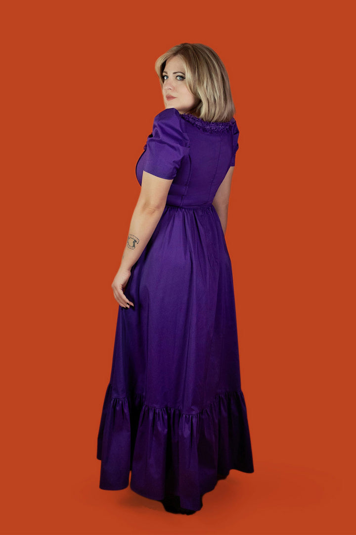 puff shoulder ruffled long dress