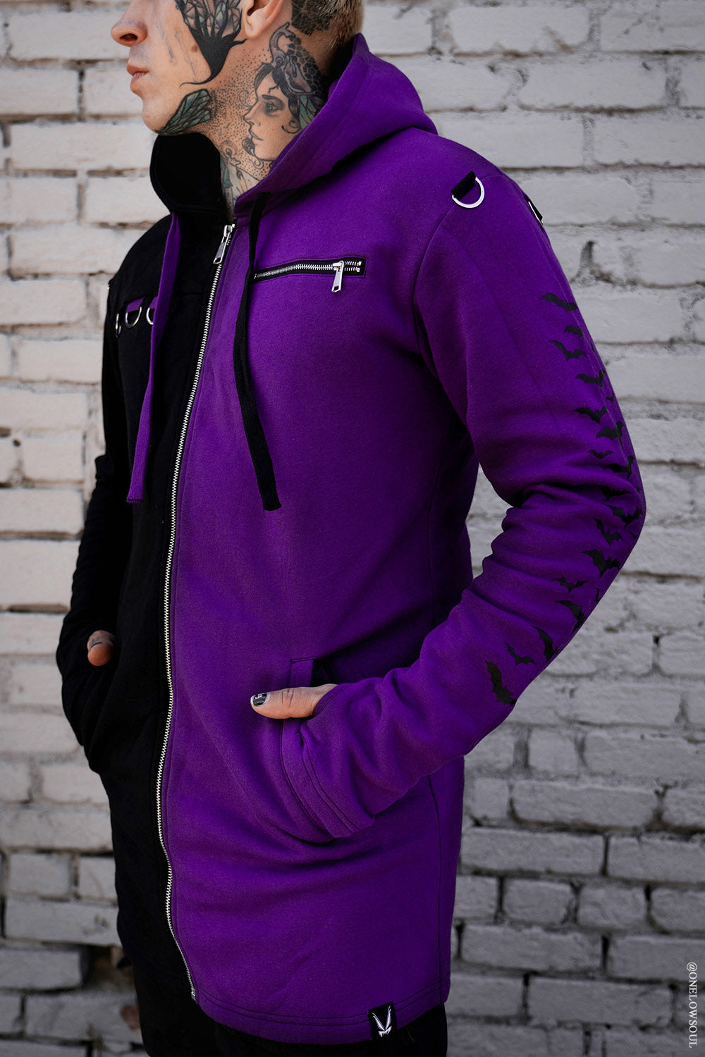 mens emo boy hoodie with thumbholes and zipper pocket
