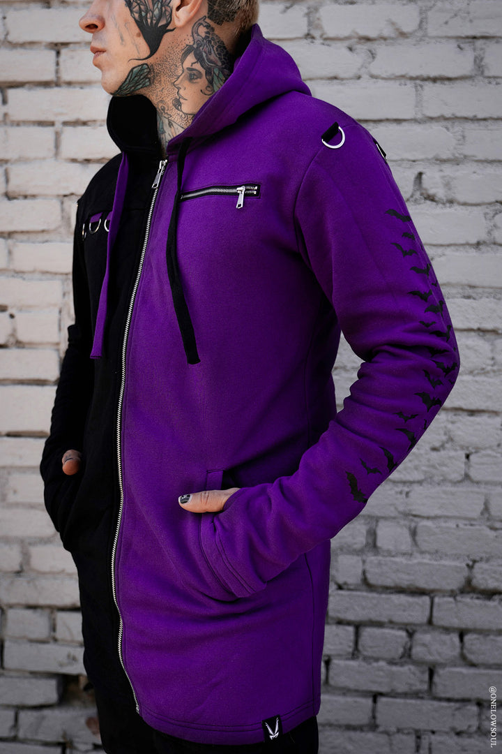 mens emo boy hoodie with thumbholes and zipper pocket