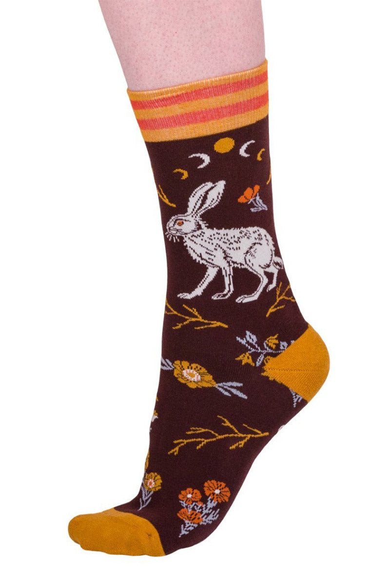 autumn fall bunny novelty socks