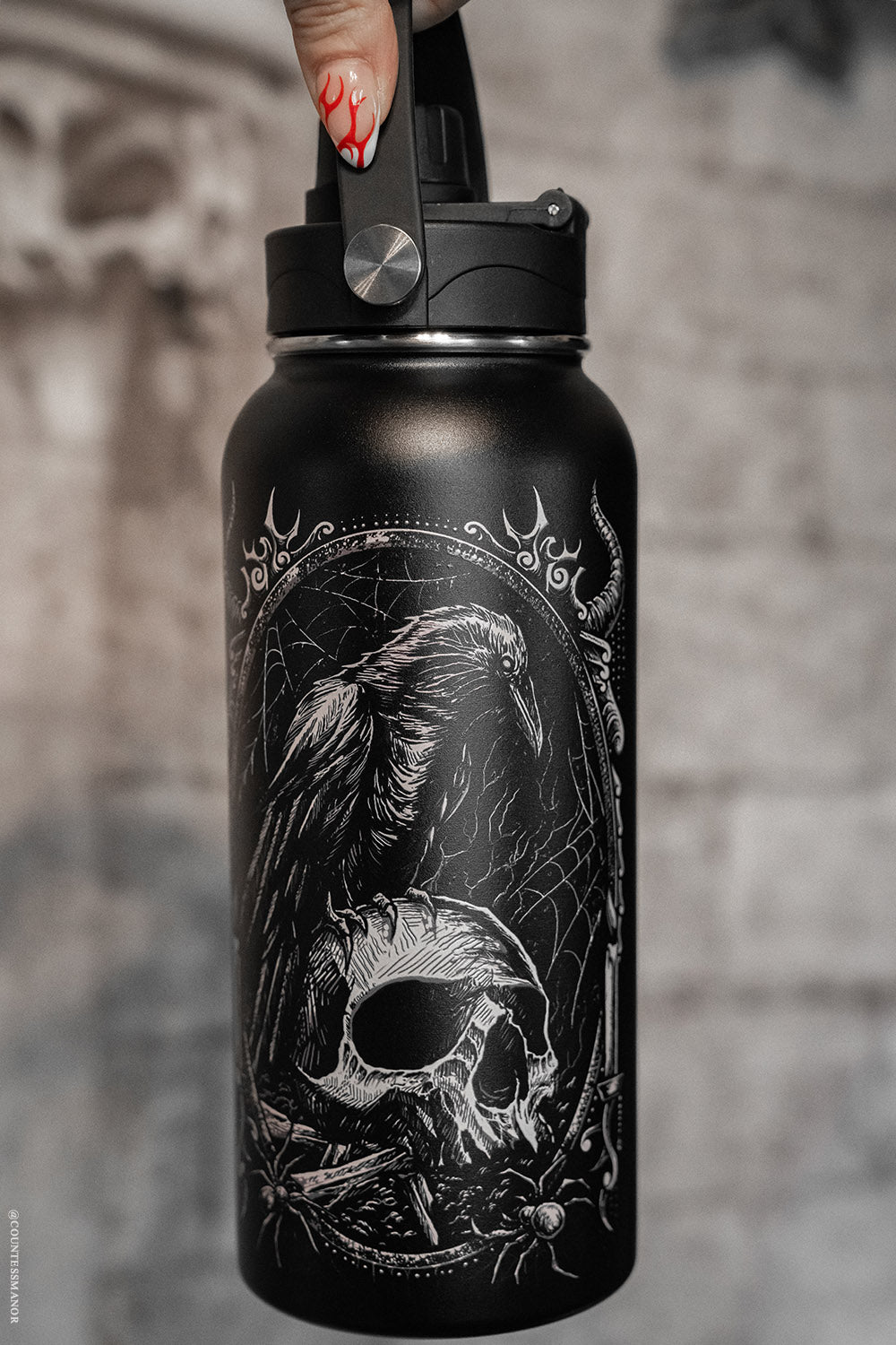 gothic crow water bottle