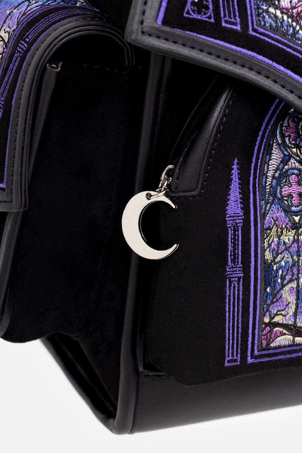 embroidered witchy backpack with moon zipper pull